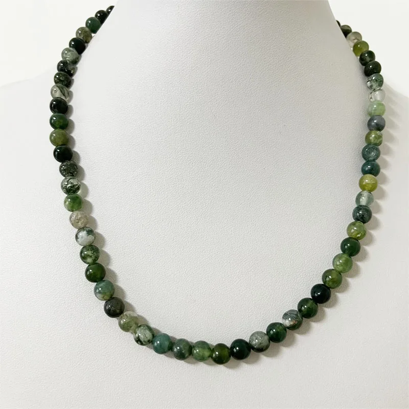 6MM Green Moss Grass Jade Necklace Natural Stone Beads Jewelry Health Care Gemstone Protection Choker Healing