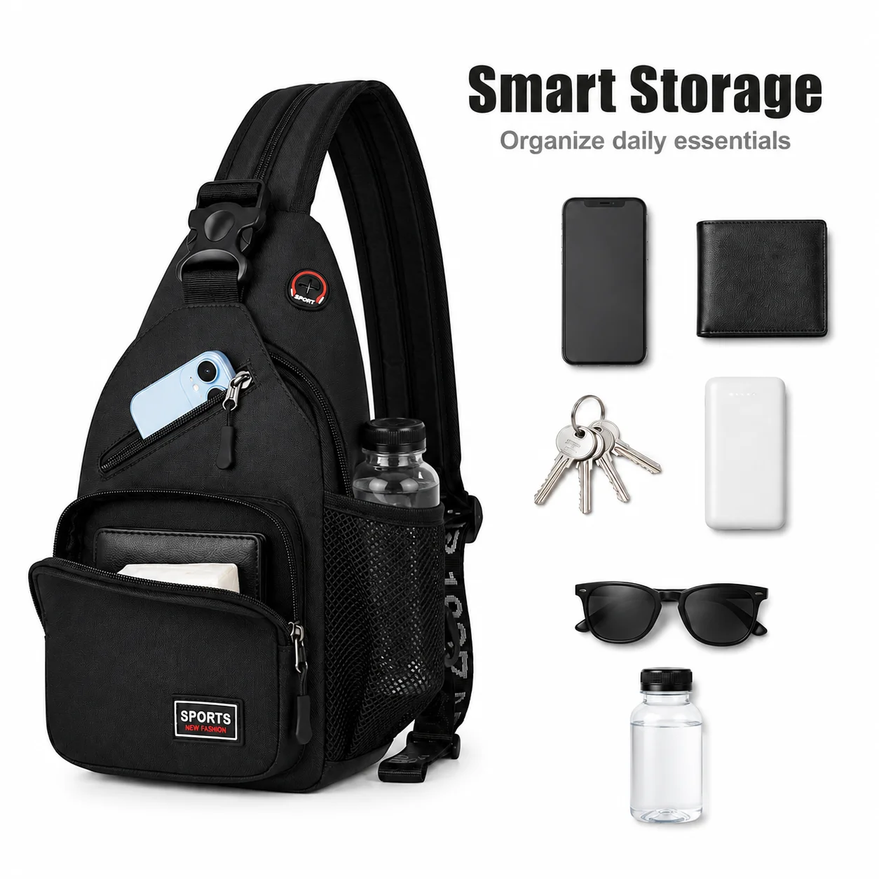 Women's Convertible Sling Backpack Crossbody Chest Bag with Multiple Pockets Bottle Holders for Travel Walking Daily Use view 4