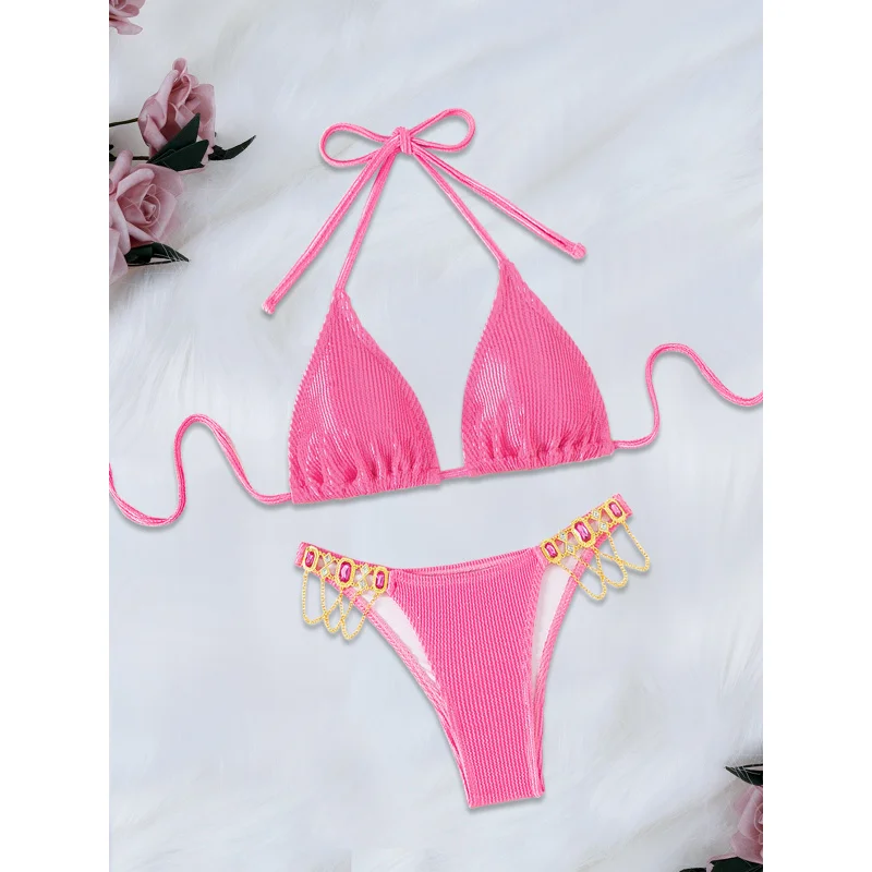 

New Style Women's Solid Color Bikini Set with Triangle Top Swimwear In Stock