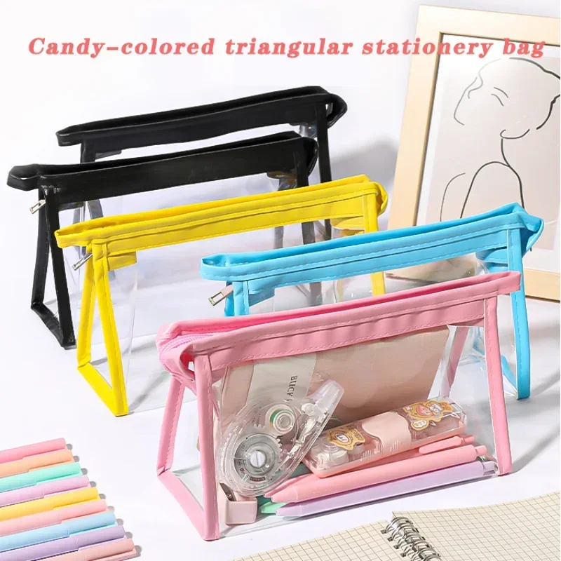 Transparent PVC Simple Children Student Pencil Stationery Pen Bag Storage Large-capacity Pen Bag Waterproof Storage Bag