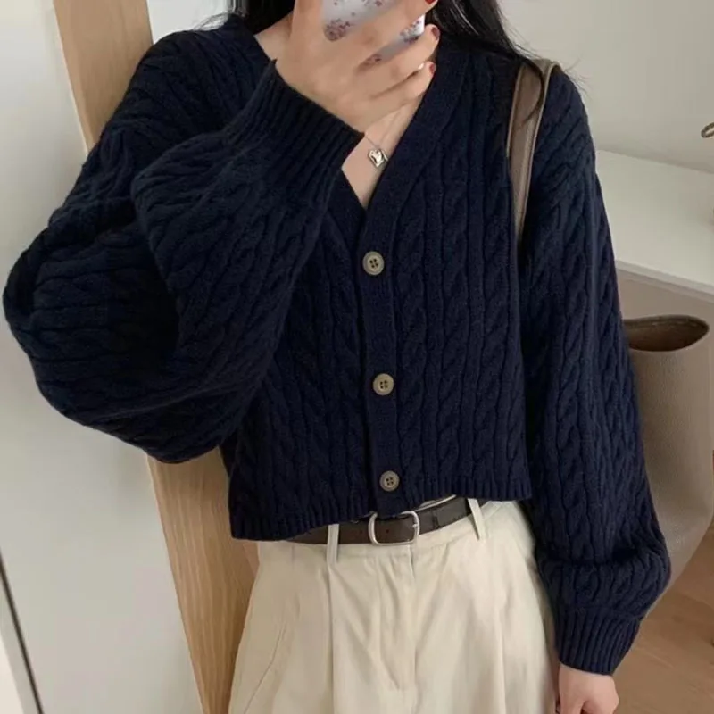 

Knitted Sweater Women Cardigans New Long Sleeve V-Neck Casual Knit Sweater Cardigan Women Tops Knitwears Sueters De Mujer Q1590