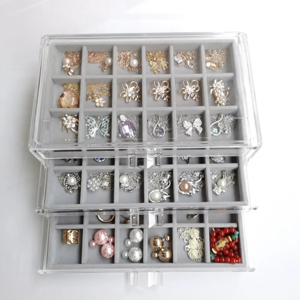 New Adjustable Jewelry Storage Case Acrylic Stackable Earring Organizer Velvet Tray Bracelet Ring Display Rack