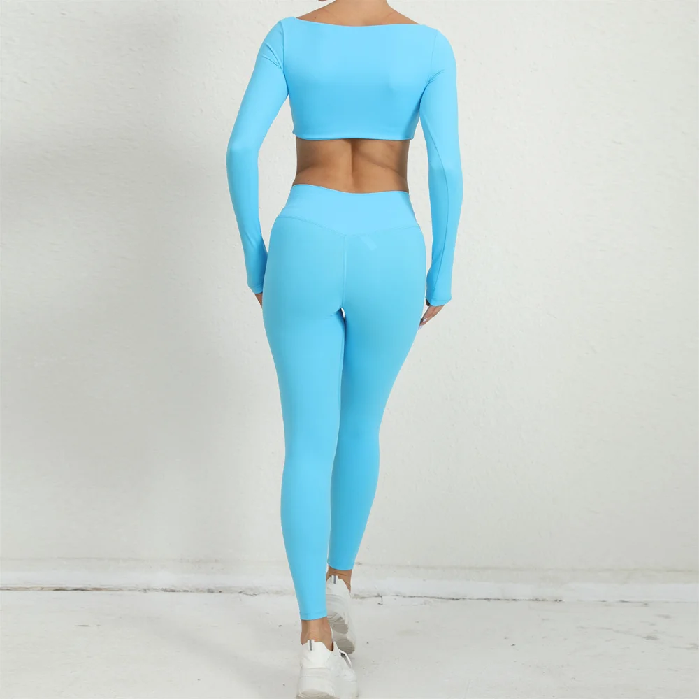 2024 1/2PCS Nylon Pad Yoga Set Women Workout Pant Sport Gym Fitness Long Sleeve Crop Top High Waist Leggings Active Suits