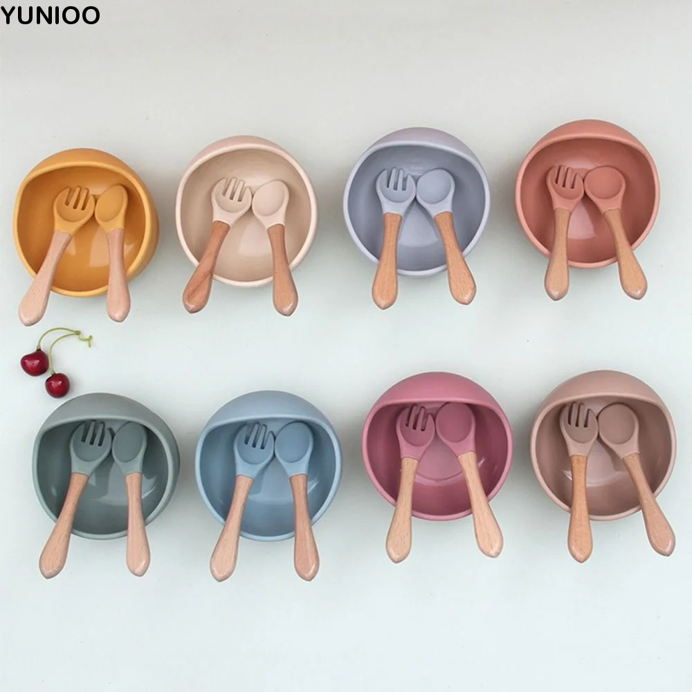 

Противоскользящая силиконовая миска для кормления детей, водонепроницаемая пищевая водонепроницаемая присоска с ложкой и вилкой, портативная