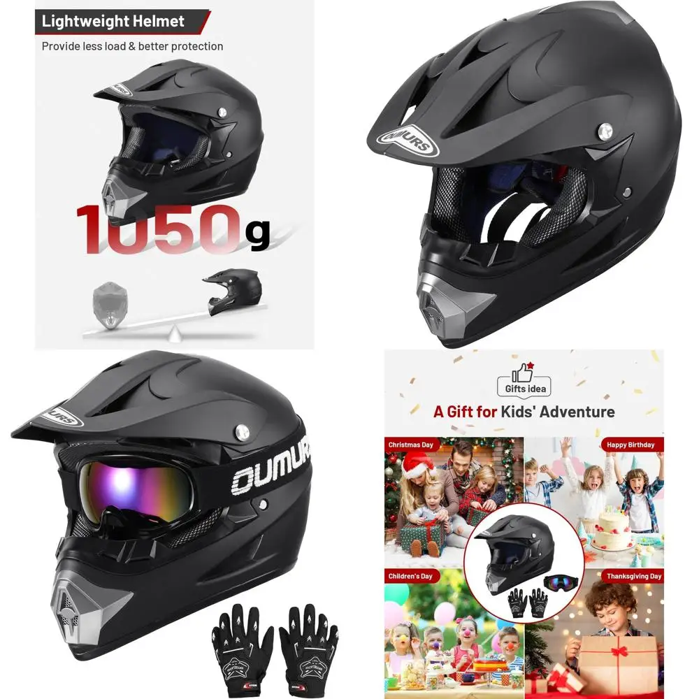 

Youth Dirt Bike Helmet with Gloves & Goggles for Ages 5-14, Suitable for ATV, Motocross, BMX, Snowmobile, Go-Kart, and Skateboar