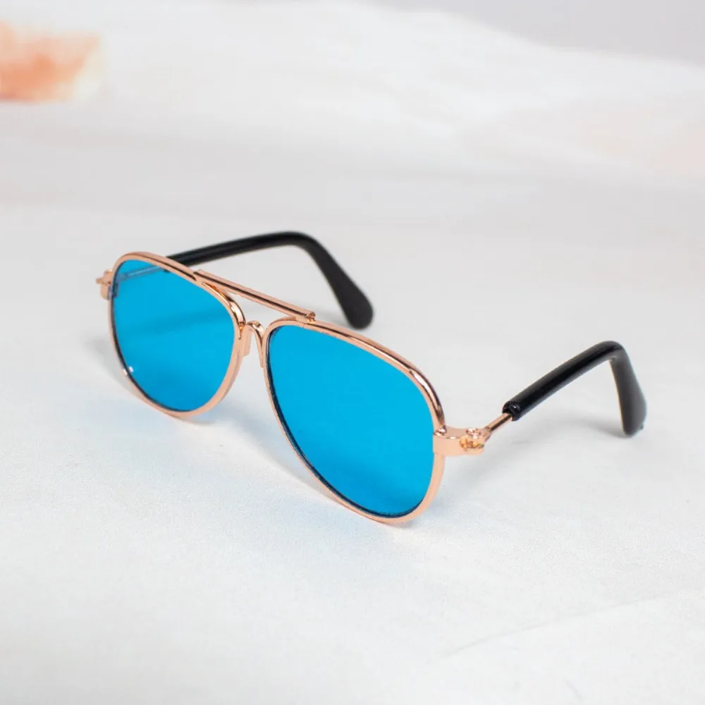 8cm Wide Metal Frame Pilot Doll Sunglasses For Cotton Doll & Pet Figure Gradient Color Lens Sun Glasses Photo Decor Accessory