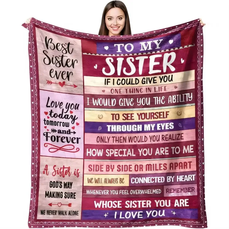 Sister Blanket Heartfelt Message Decorative Maroon White Border To My Sister Blanket Best Sister Ever Gift Love You