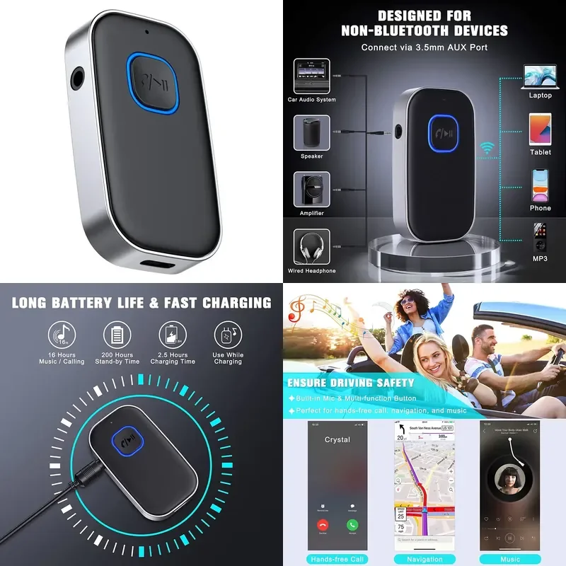 Bluetooth 5.0 Receiver for Car Audio Noise Cancellation AUX Adapter Music Receiver for Home Stereo System Wireless