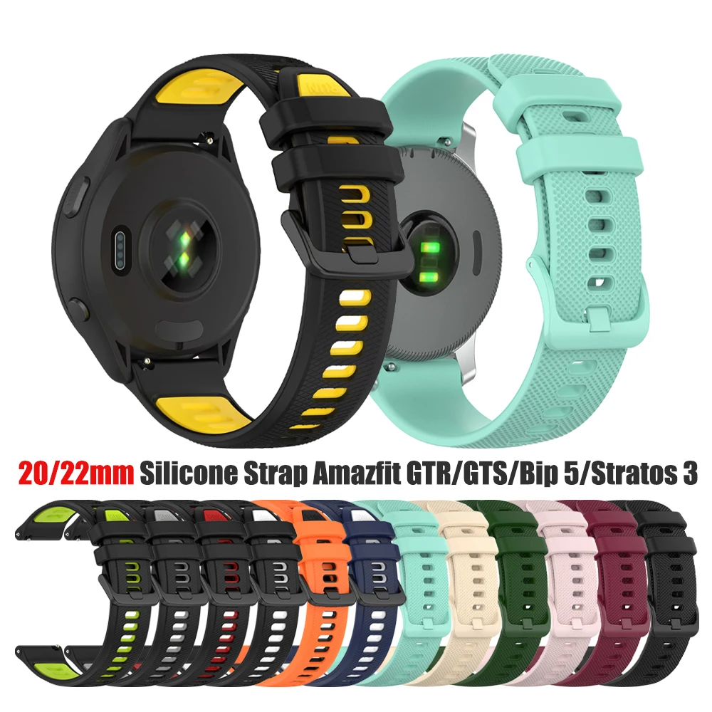22 مللي متر 20 مللي متر سيليكون حزام ل Amazfit GTR 4 3 Pro/GTR 42 مللي متر 47 مللي متر/GTR 2e الفرقة GTS 4 2 Mini/Bip 5 4 S/Zepp Z/Stratos 3 2 2S سوار