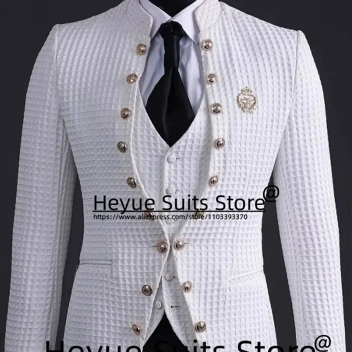 Luxuly Walgeff-traje blanco para hombre, esmoquin Formal ajustado con cuello levantado, conjunto de 3 piezas, Blazer de negocios, elegante