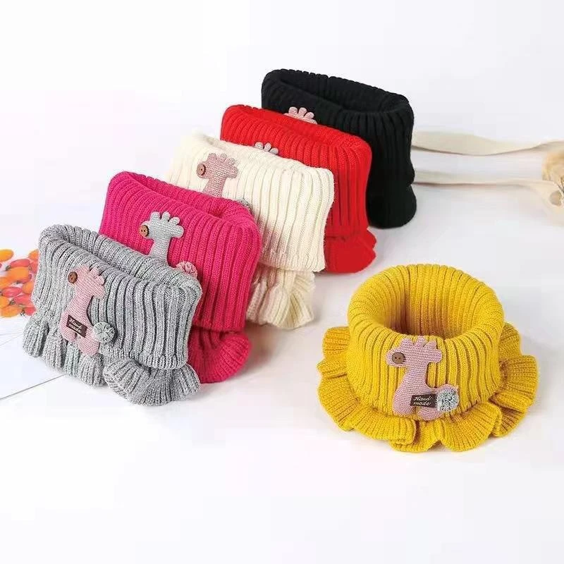 New 2/1PC Baby Knitted Scarf Cartoon Giraffe Ruffle Neck Warmer Girls Kids Accessories Collar Circle Outdoor Winter Warm Scarves