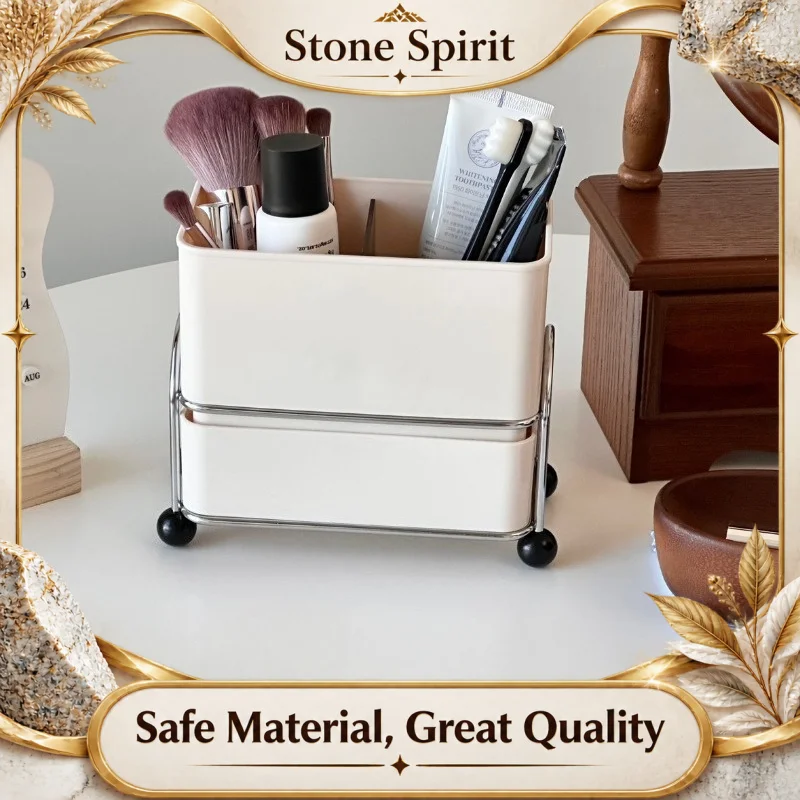 Double Layer Vanity Organizer, Water Drainage Cosmetic Storage for Bathroom Countertop, Multifunctional Desktop Display Shelf