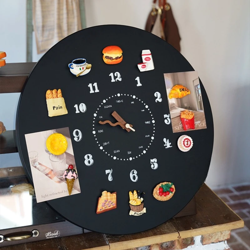 

Vintage blackboard wall clock tile pastoral DIY magnetic wall hanging high-end art clock living room home decoration watch