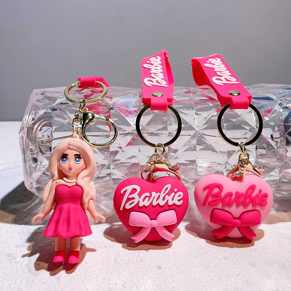 Kawaii Barbie keychain Jewelry Accessories Anime Cartoon 3D Doll Pendant Key Chains Barbie Keyrings for Women Accessories Girls