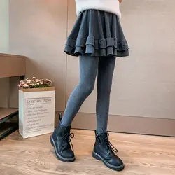 Kids Girls Cotton Skirt Pants 2024 New Arrival Children Dance Clothing Casual Daily Leggings Teenage Black Gray Skirt Pants