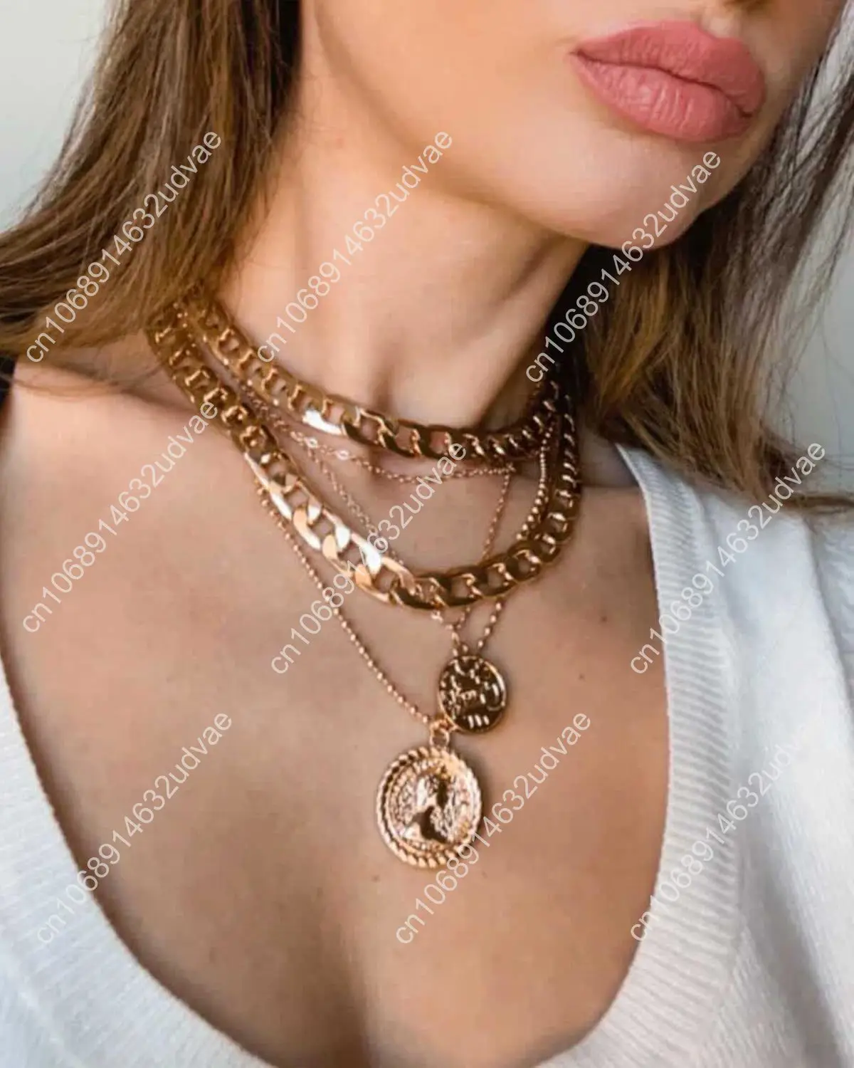 Золотые многослойные ожерелья для женщин, модное ожерелье с подвеской в виде монет в стиле ретро, изящная массивная цепочка-колье для ювелирных изделий B