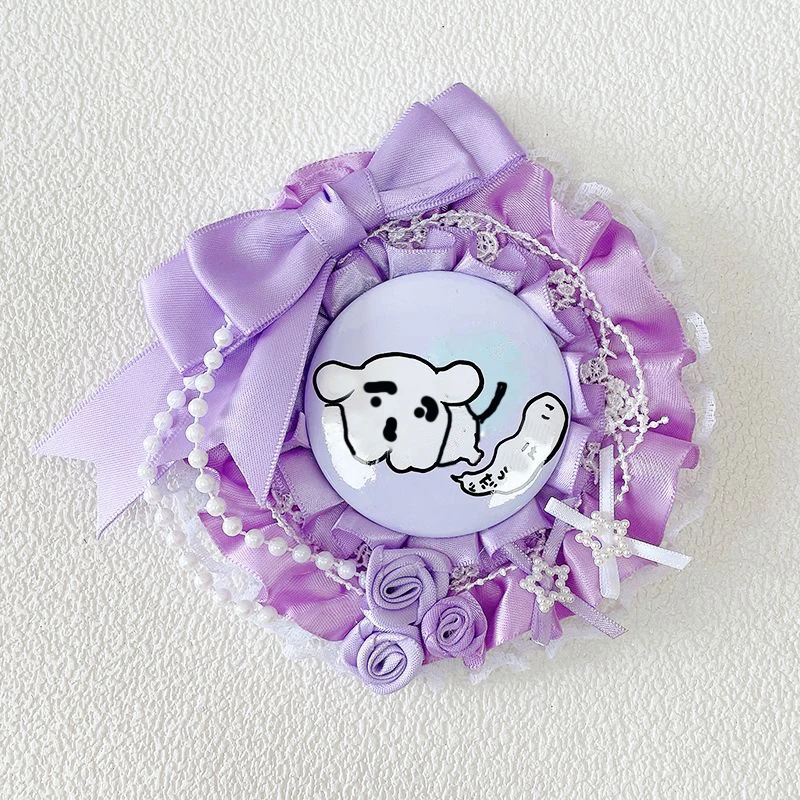 Chic and Unique Round Lace Badge Holder, Bowknot Bead Chain Handmade DIY Anime Cartoon Game Character Peripheral Badge, Celebrity Idol Support Badge, Badge Display Stand, Storage Decoration, Badge Holder, Back-To-School Season, Graduation Season, Halloween, Easter, Holiday Gifts, Lolita Creative Small Items, Gumi Goods, Itabag, Itaboard, Material Accessories, Badge Holder