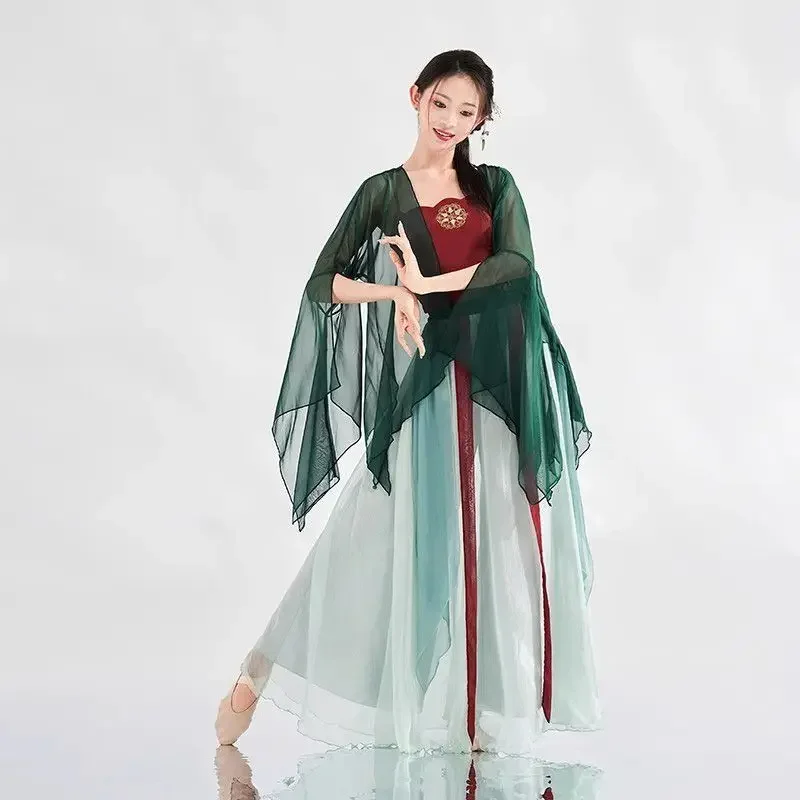 Costumi di danza classica Costumi di garza eleganti Abito da spettacolo Abito da pratica per esame in stile Hanfu Abito da ballo cinese