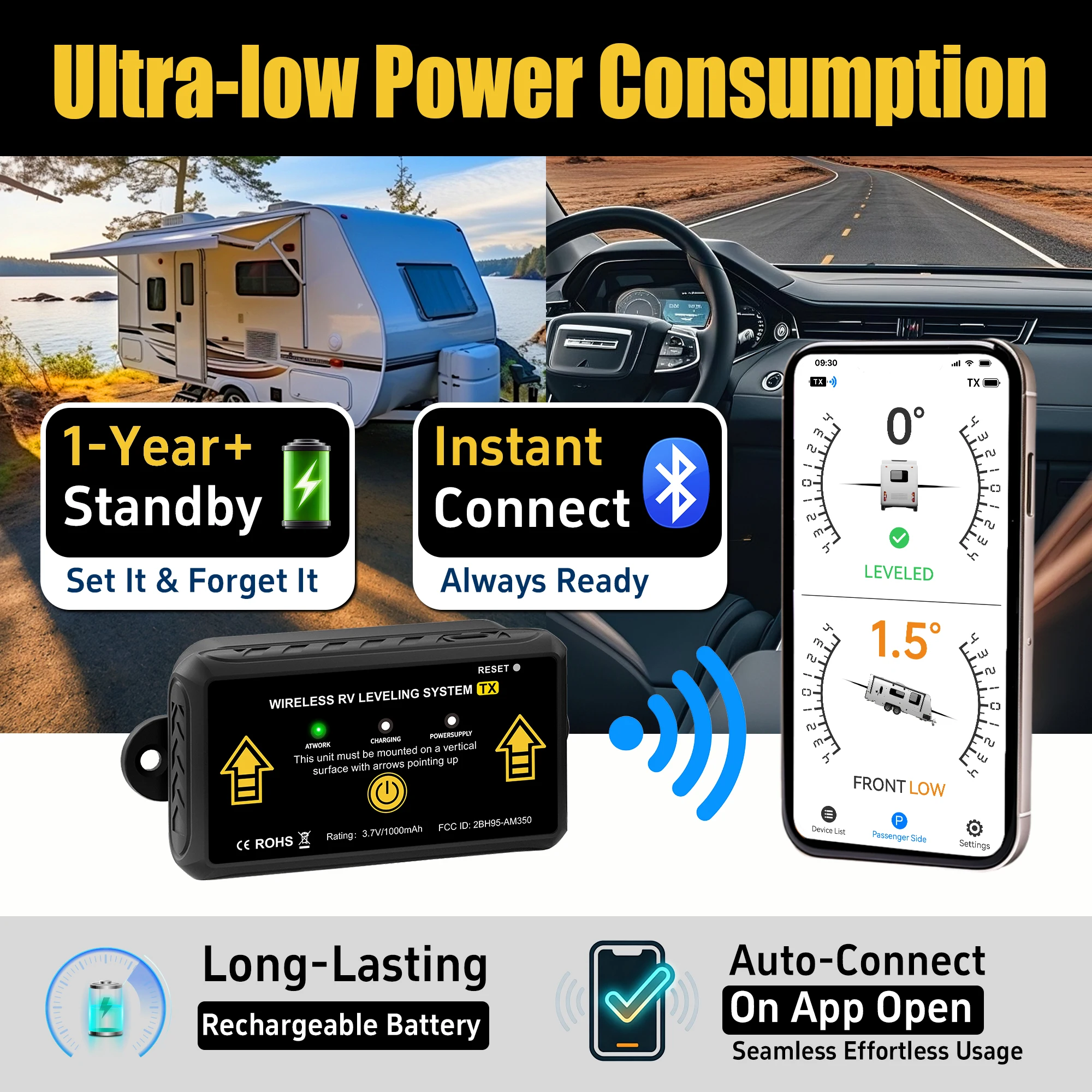 Wireless RV Leveling Magnetic Leveler Bluetooth Caravan Levelling System App Real-Time Pitch Roll for Motorhome Camper Trailer