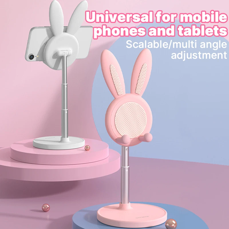 

Cute Rabbit Phone Holder Stand Desktop Angle Height Adjustable Bunny Phone Stand for Selfie Watch Drama Support Bracket Table