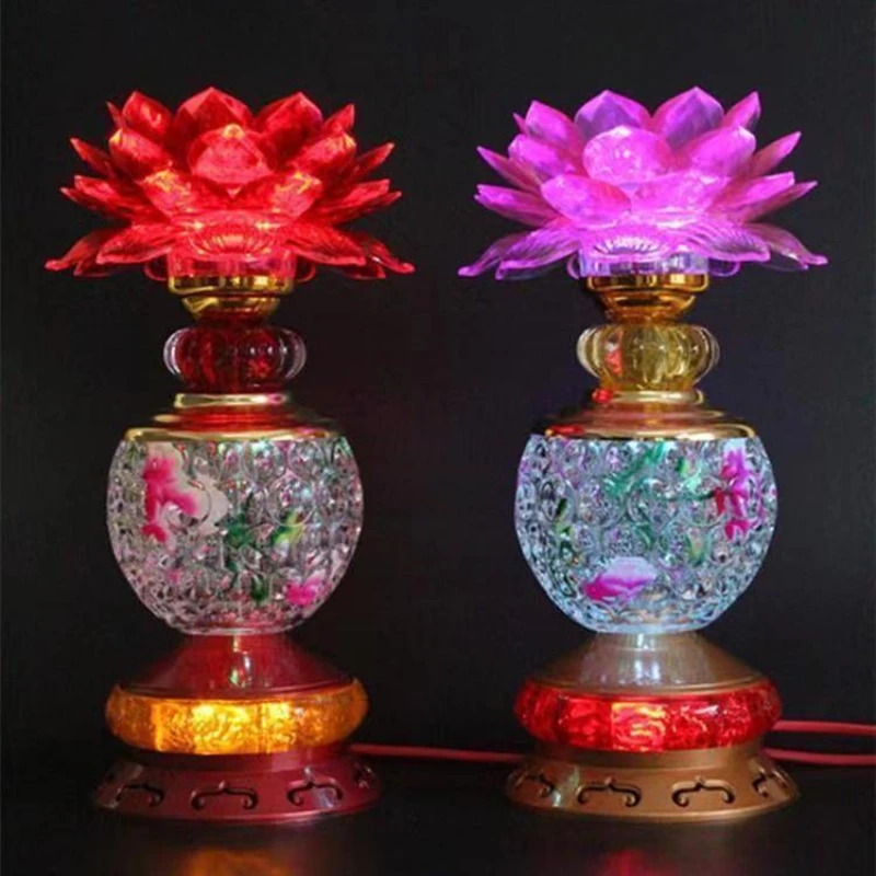 2pcs Home Simulated Candle Holder Ornament Lotus Candlestick Buddha Hall Decoration Plastic Base, Lampshade Glass Sphere