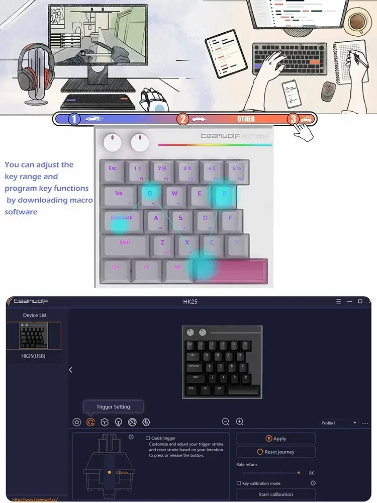 Imagem -06 - Teclado Mecânico 8k Botão de Função Ergonômica Personalizado Laptop Jogo Esports Interruptor Magnético Teamwolf-hk25