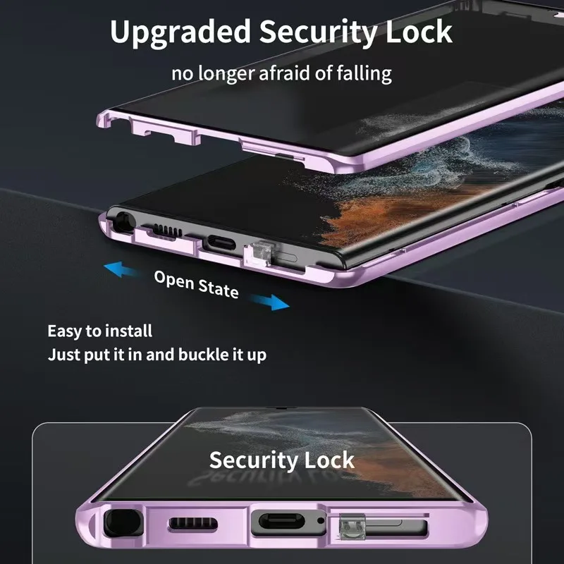 Case 360° For Samsung Galaxy S25 S23 S24 FE S25 S24 S22 S21 Ultra Plus Full Protection Metal Double Sided Buckle HD Glass Cover