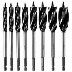 8Pcs Wood Auger Drill Bit Set High-Carbon Steel 4 Flute Cut Drilling Bit Kit 10-25mm Self-Tapping Hex Shank Wood Hole Drill Bit