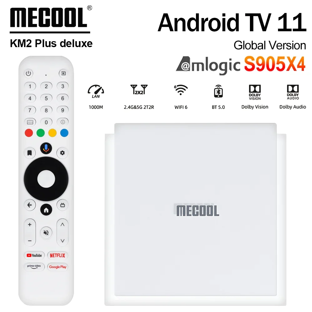 Mecool KM2 Plus Deluxe Android 11 Smart TV Box Amlogic S905X4 1000M 4K ATV BOX 5G WiFi 6 Dolby odtwarzacz multimedialny Audio