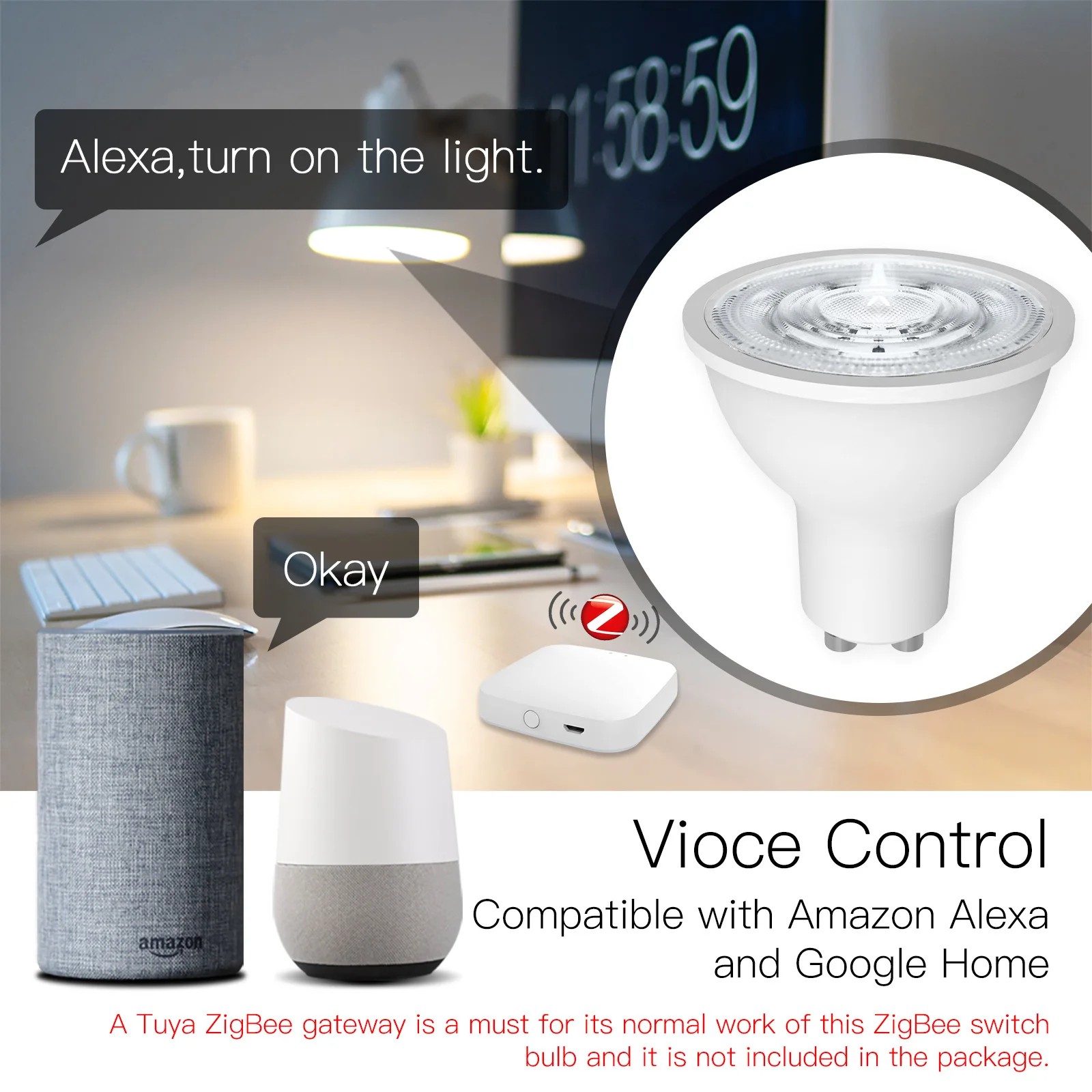 MOES Tuya ZigBee GU10 Smart LED Bulbs RGB C+W White Dimmable Lamps Smart Life APP Control Light Bulbs Voice Alexa/Google