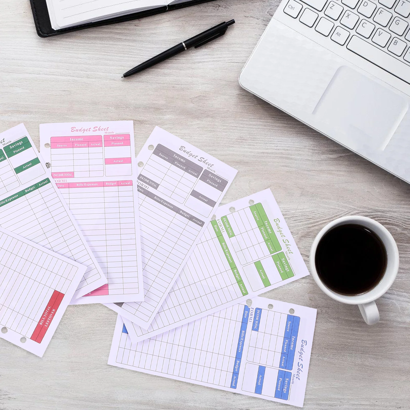 12 ورقة بطاقات الميزانية المحمولة ورقة سميكة النقدية الموثق عبوات النفقات اليومية سجل ورقة تتبع النفقات المنظم مخطط #4