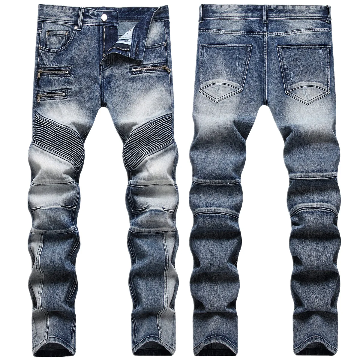 Autunno e inverno nuovi uomini vintage da fare vecchi jeans con giunture personalità della moda pantaloni da moto slim-fit con piedi piccoli