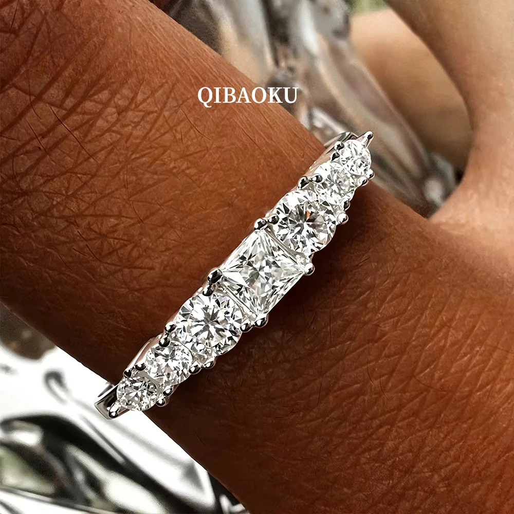 QIBAOKU Princess Moissanite Eternity Ring S92...