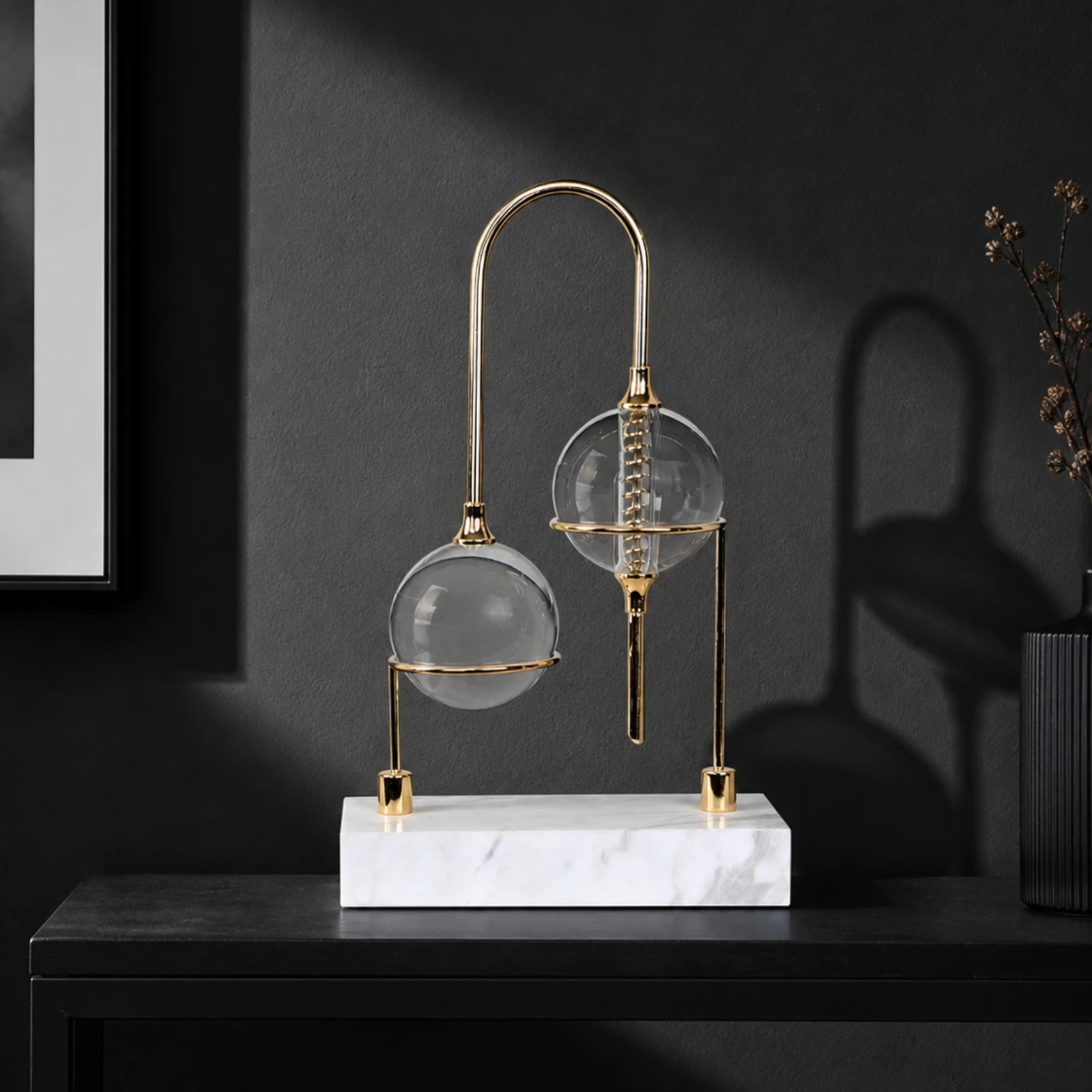Desktop Ornament with Marble Base Gold-Toned Sphere Sculpture Sphere Sculpture Elegant Decor Refined for Interior Designers