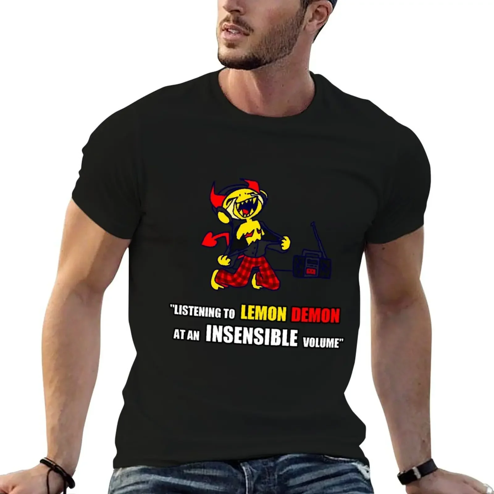 

Listening to Lemon Demon at an Insensible Volume T-Shirt blanks anime tshirt mens t shirts top quality