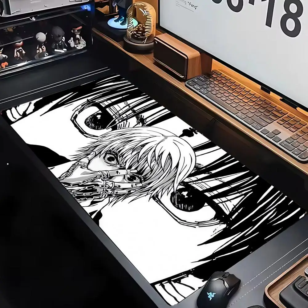 Alfombrilla de ratón serie en blanco y negro para escritorio, alfombrilla de ratón para juegos, con bordes cosidos y base de goma antideslizante