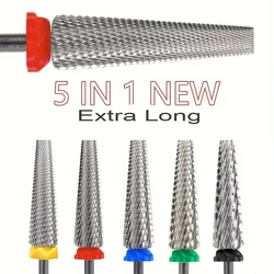 5-IN-1 24mm Super Long Tapered Carbide Nail Drill Bits Electric Nail Drill Accessories Manicure Bur Nail Cuticle Milling Cutter