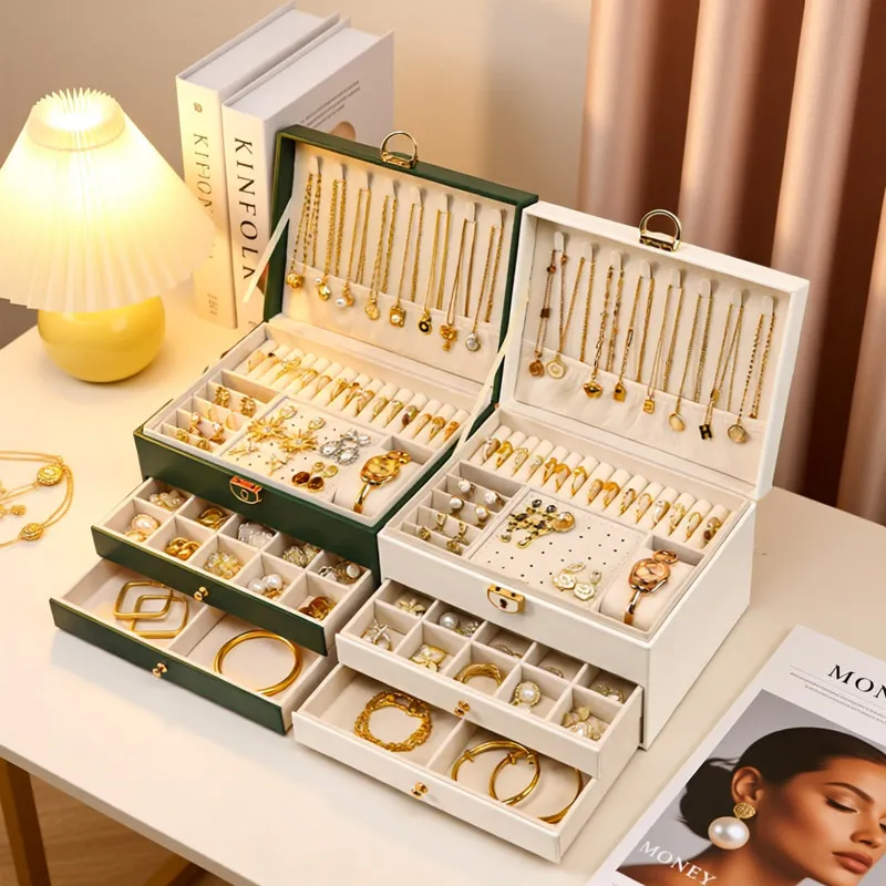 

Multi-layer Leather Jewelry Storage Box Large Capacity Jewelry Organizer for Earrings Rings Necklaces Watch Gifts for Women Mom