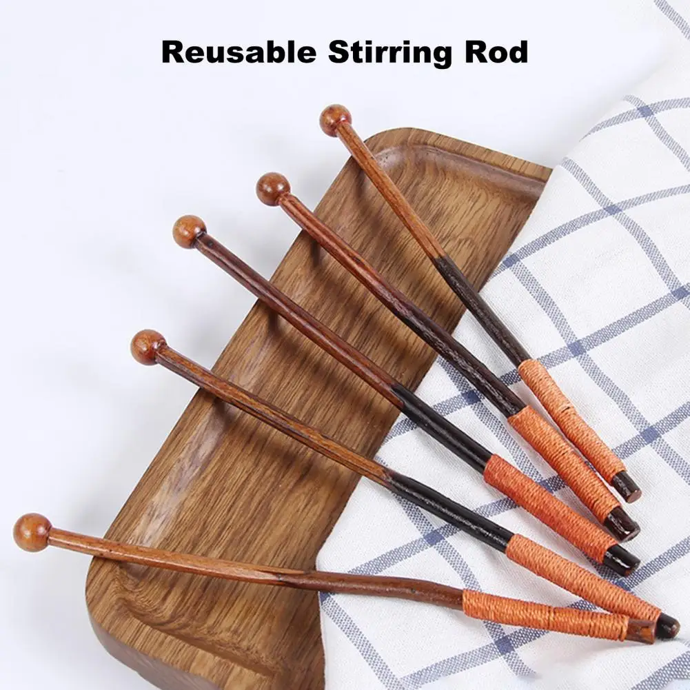 2Pcs Coffee Stirrers Wooden Reusable Beverage Mixer with Round Ends Natural Wood Stirring Rod Kitchen Tools