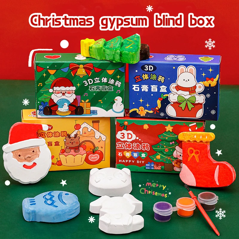 Christmas Gypsum Gifts Box Student Gift Stationery Set DIY Graffiti Plaster Doll Including Brush Pigments New Year Gift Supplies