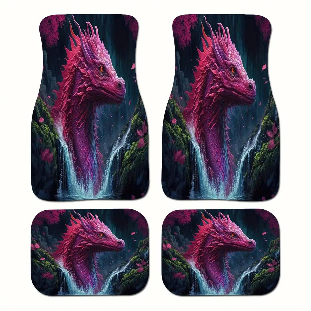 2/4pcs Powder Dragon Print Design Carpet Car Floor Mats For Auto Van Truck SUV-4pcs Front & Rear Full Set Universal Fit Car Inte