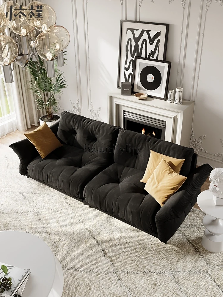 Small Apartment Sofa Straight Row Living Room Frosted Fabric Sofa