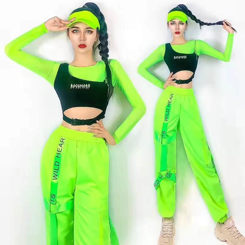 2022 Hip Hop Street Dance Clothes Fluorescent Green Outfit Female Nightclub Bar Jazz Gogo Dancewear Stage Costume Rave Clothes