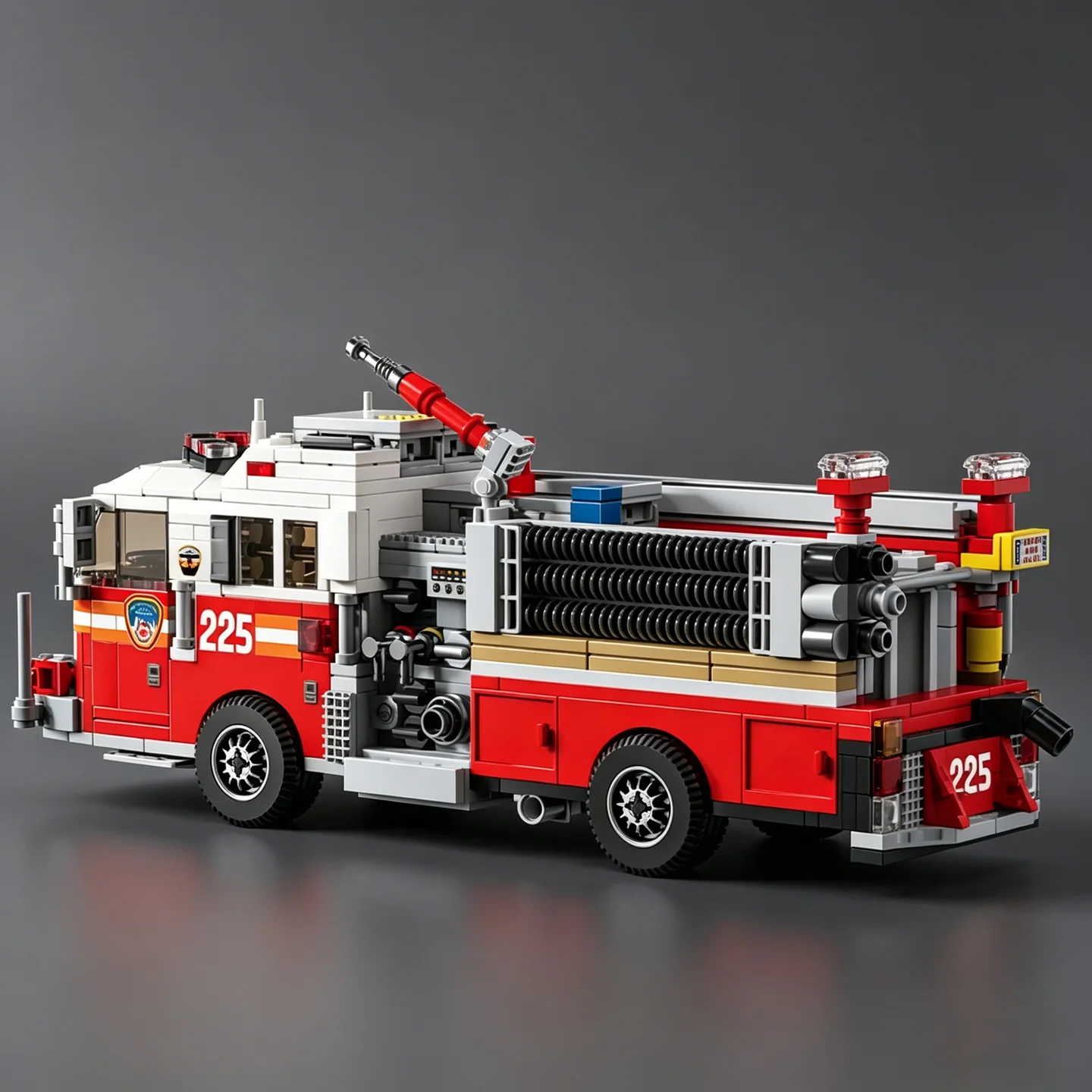 City Series American Fire Truck “Responder” Building Block Model Kit: Police Vehicle with High-Pressure Pump Toy