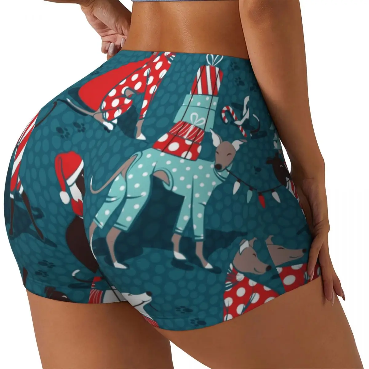 Custom Greyhounds Christmas Dogwalk Workout Shorts Women Whippet Sighthound Dog Gym Running Biker Yoga Shorts