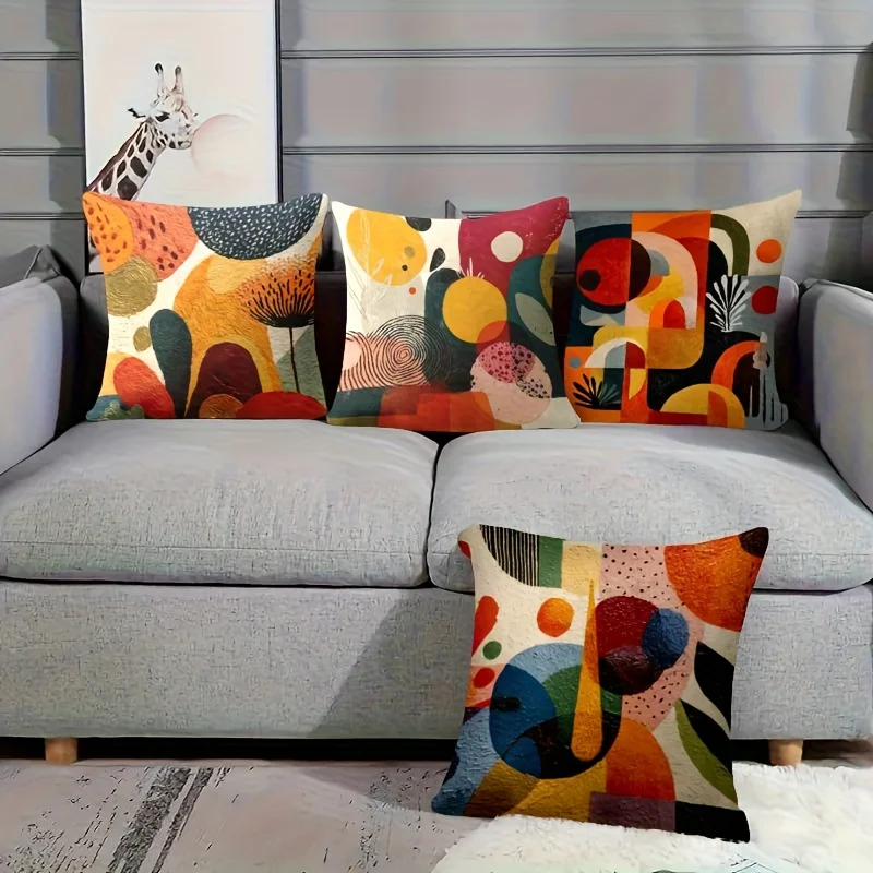4-piece Modern Abstract Geometric Throw Pillow Covers Soft Fabric Suitable for Sofa Bed Ca Machine Washable Insert Not Included