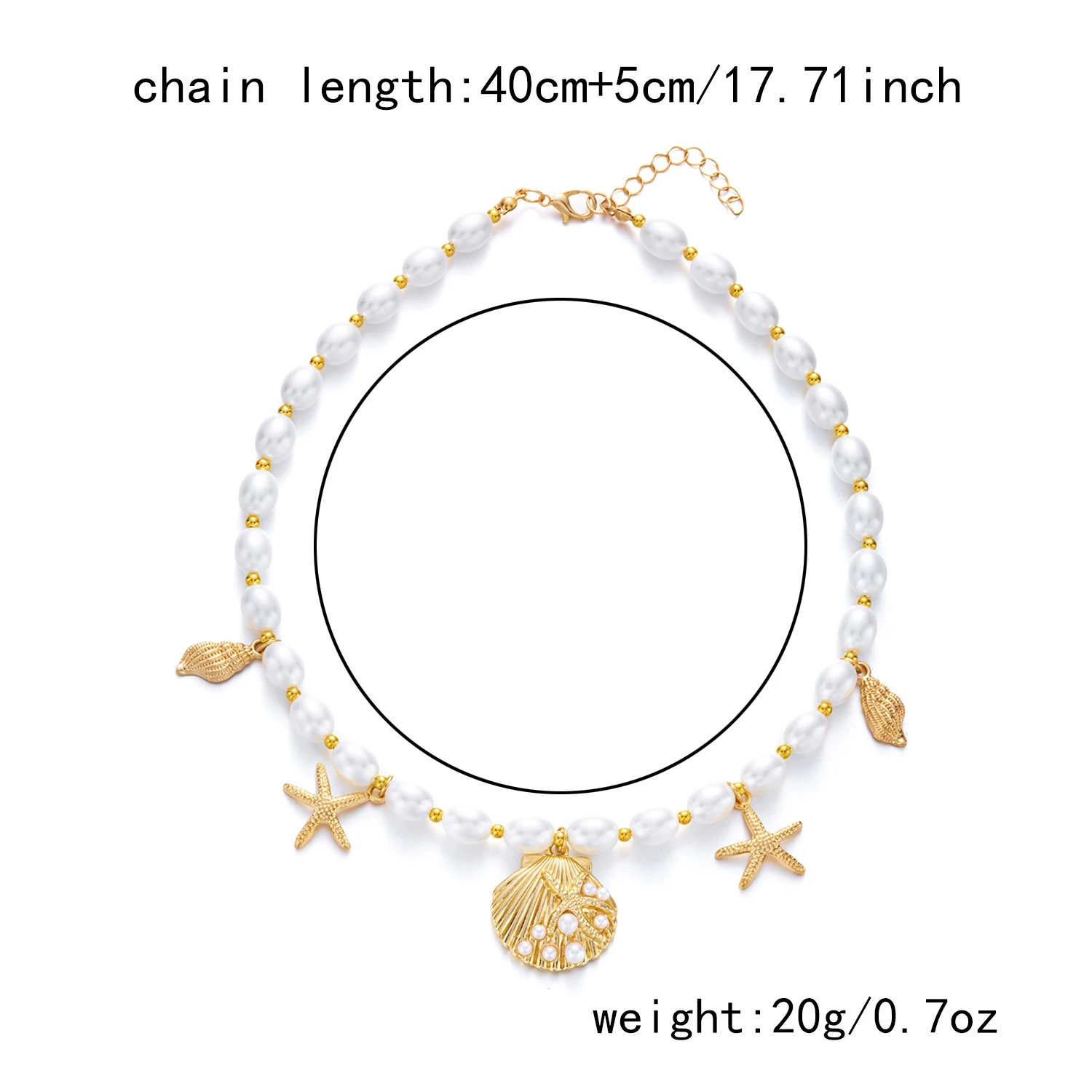 Elegante Imitationsperlen-Kettenkette für Frauen Boho Metall-Muschel-Seestern-Anhänger Halskette Exquisiter Sommerschmuck – Detail 4