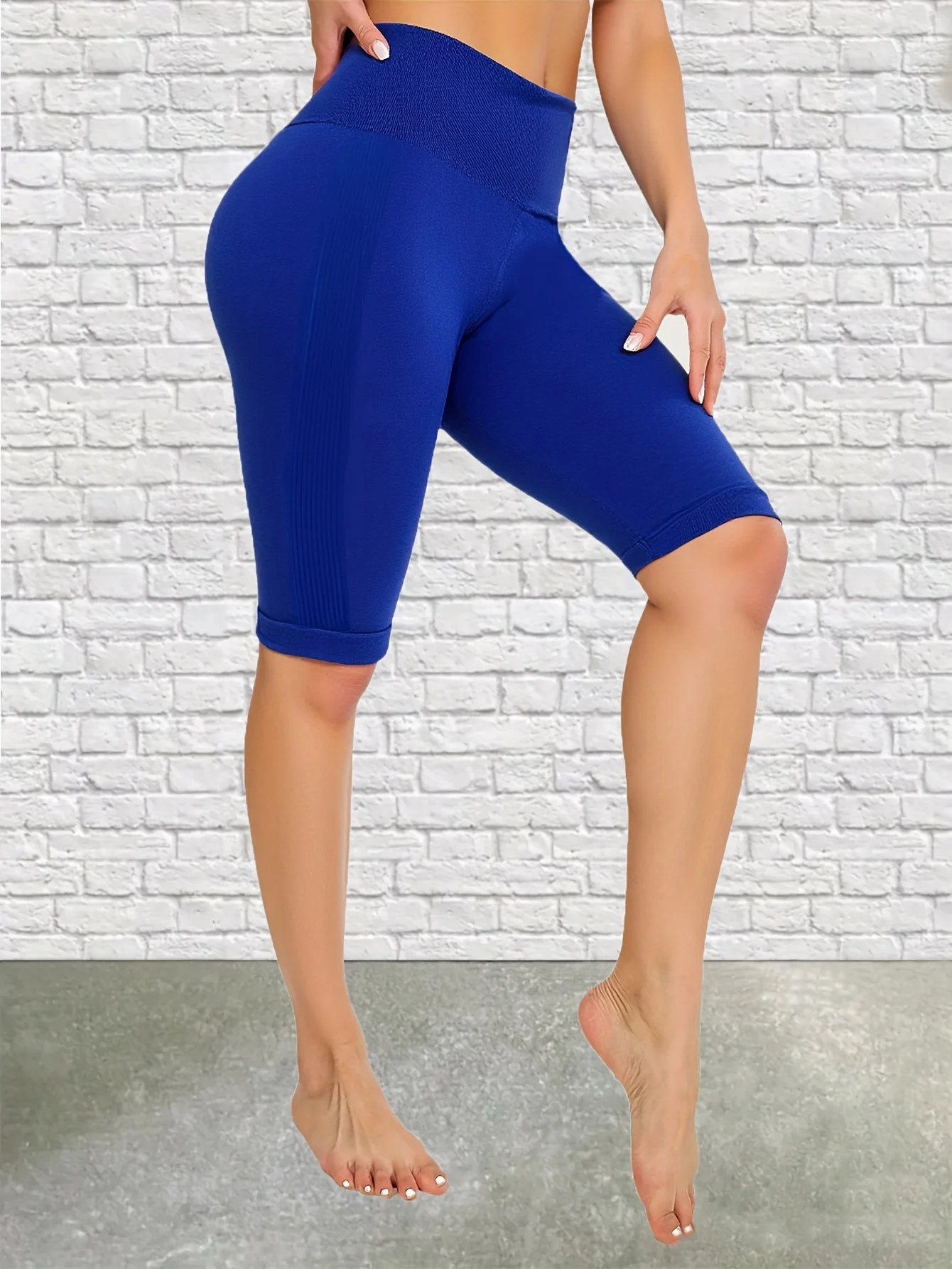 Eye Catching Sapphire Leggings Stylish Casual Solid Color Five Fen Tights Stretchy Soft Yoga Fitness Pants