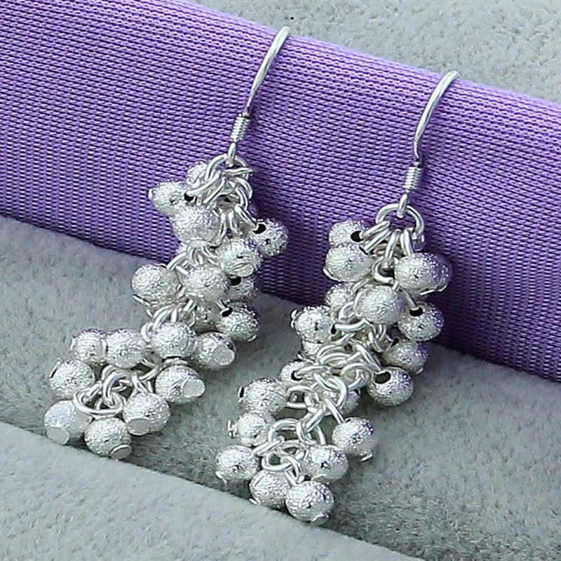

925 Sterling Silver Matte Grape Beads Earrings For Women Wedding Party Fashion Charm Jewelry