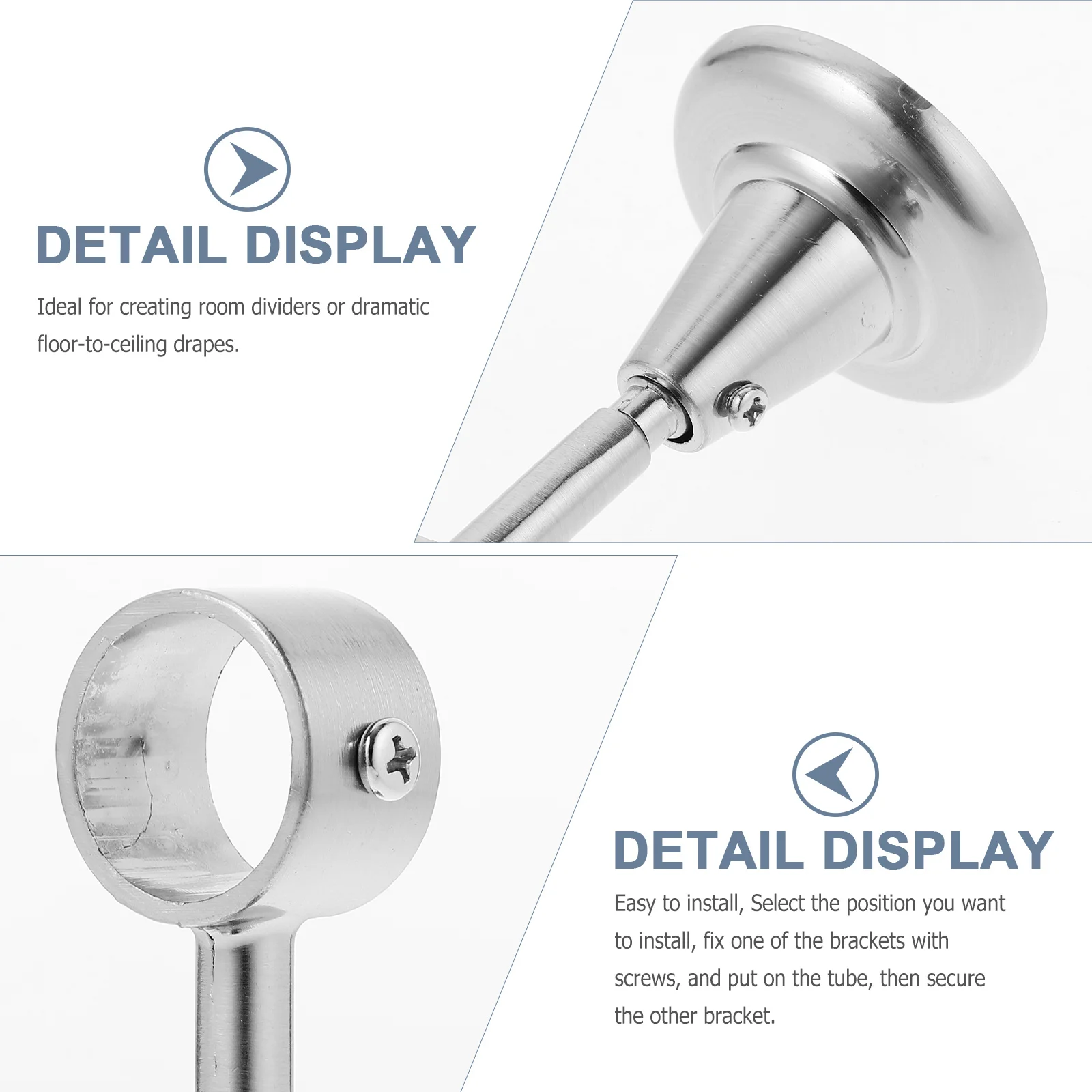 

2pcs Roman Rod Brackets Metal Ceiling Mount For 28Mm Curtain Poles Black Sturdy Cast Hardware Easy Install Room Divider Floor To